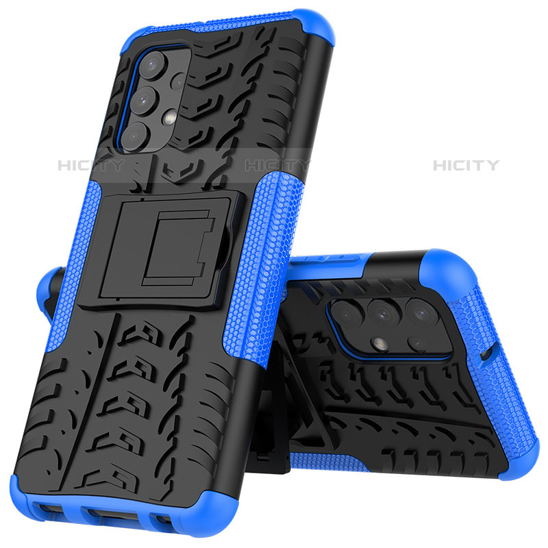 Funda Bumper Silicona y Plastico Mate Carcasa con Soporte JX01 para Samsung Galaxy M32 5G Azul