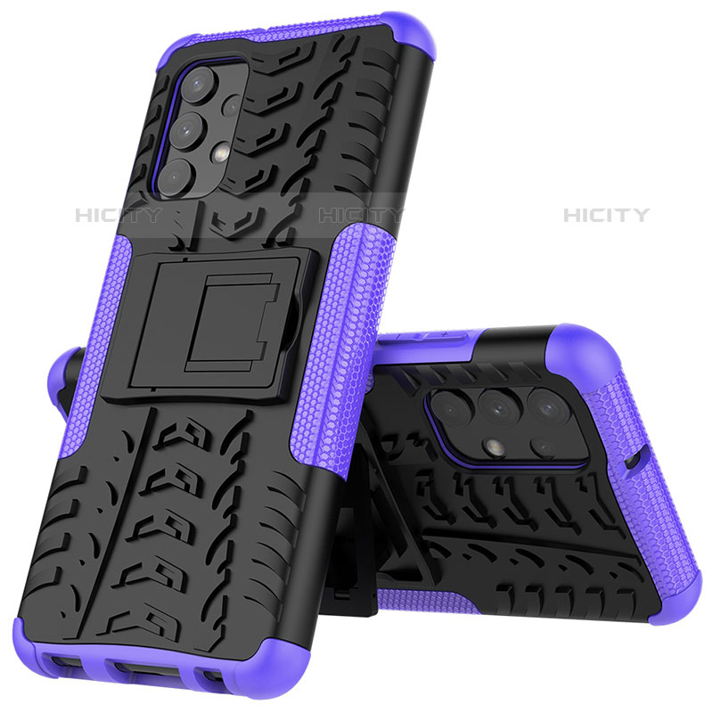 Funda Bumper Silicona y Plastico Mate Carcasa con Soporte JX01 para Samsung Galaxy M32 5G Morado