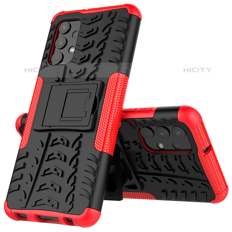 Funda Bumper Silicona y Plastico Mate Carcasa con Soporte JX01 para Samsung Galaxy M32 5G Rojo