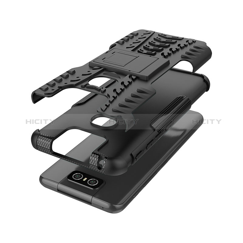 Funda Bumper Silicona y Plastico Mate Carcasa con Soporte JX1 para Asus Zenfone 6 ZS630KL