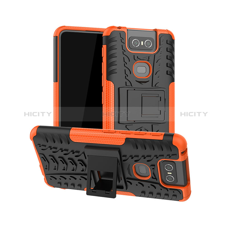 Funda Bumper Silicona y Plastico Mate Carcasa con Soporte JX1 para Asus Zenfone 6 ZS630KL Naranja