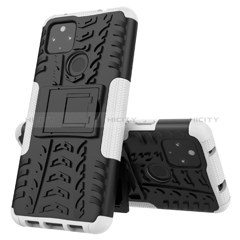 Funda Bumper Silicona y Plastico Mate Carcasa con Soporte JX1 para Google Pixel 5 XL 5G