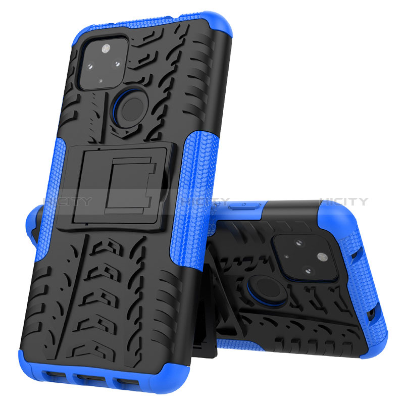 Funda Bumper Silicona y Plastico Mate Carcasa con Soporte JX1 para Google Pixel 5 XL 5G