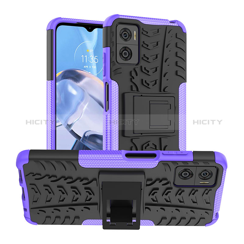 Funda Bumper Silicona y Plastico Mate Carcasa con Soporte JX1 para Motorola Moto E22