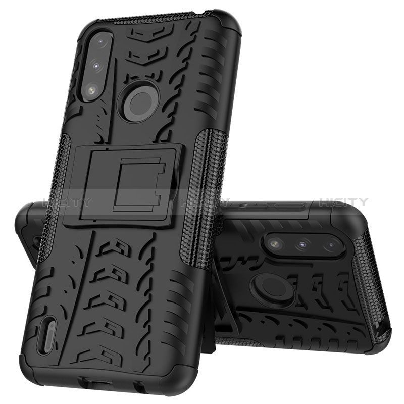 Funda Bumper Silicona y Plastico Mate Carcasa con Soporte JX1 para Motorola Moto E7 Power