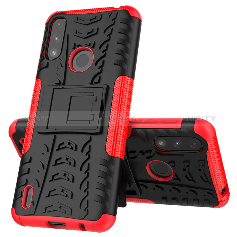 Funda Bumper Silicona y Plastico Mate Carcasa con Soporte JX1 para Motorola Moto E7 Power