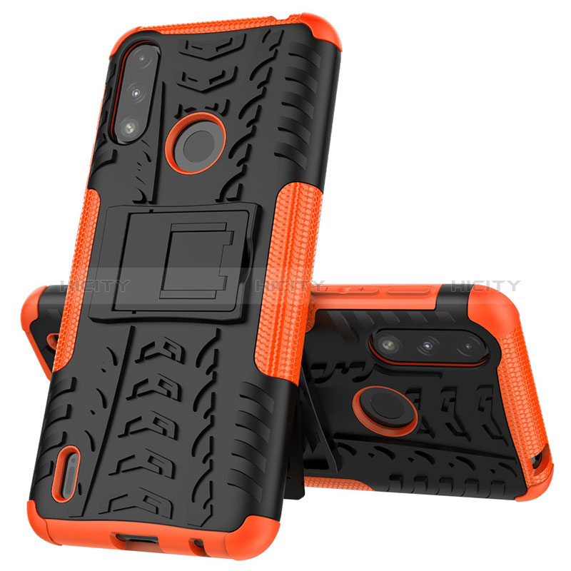 Funda Bumper Silicona y Plastico Mate Carcasa con Soporte JX1 para Motorola Moto E7 Power