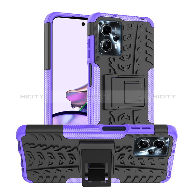 Funda Bumper Silicona y Plastico Mate Carcasa con Soporte JX1 para Motorola Moto G13 Morado