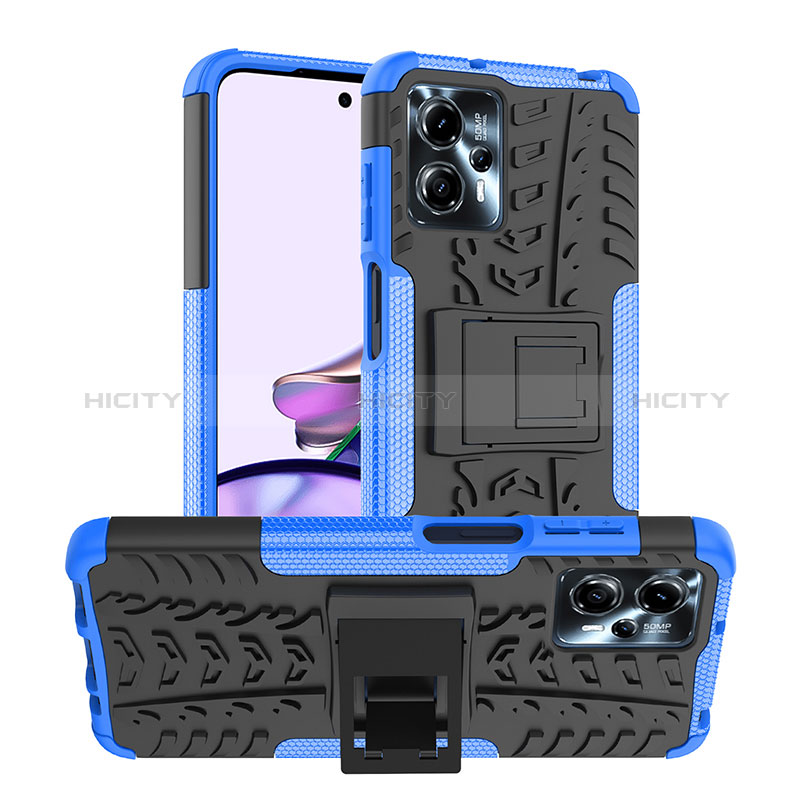 Funda Bumper Silicona y Plastico Mate Carcasa con Soporte JX1 para Motorola Moto G23 Azul