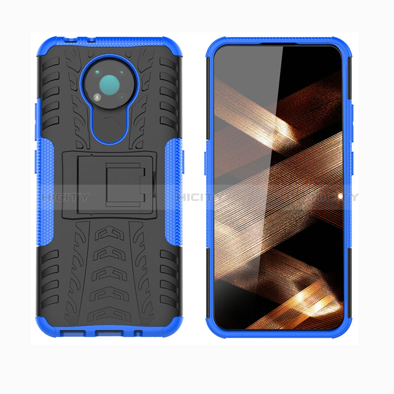 Funda Bumper Silicona y Plastico Mate Carcasa con Soporte JX1 para Nokia 3.4 Azul