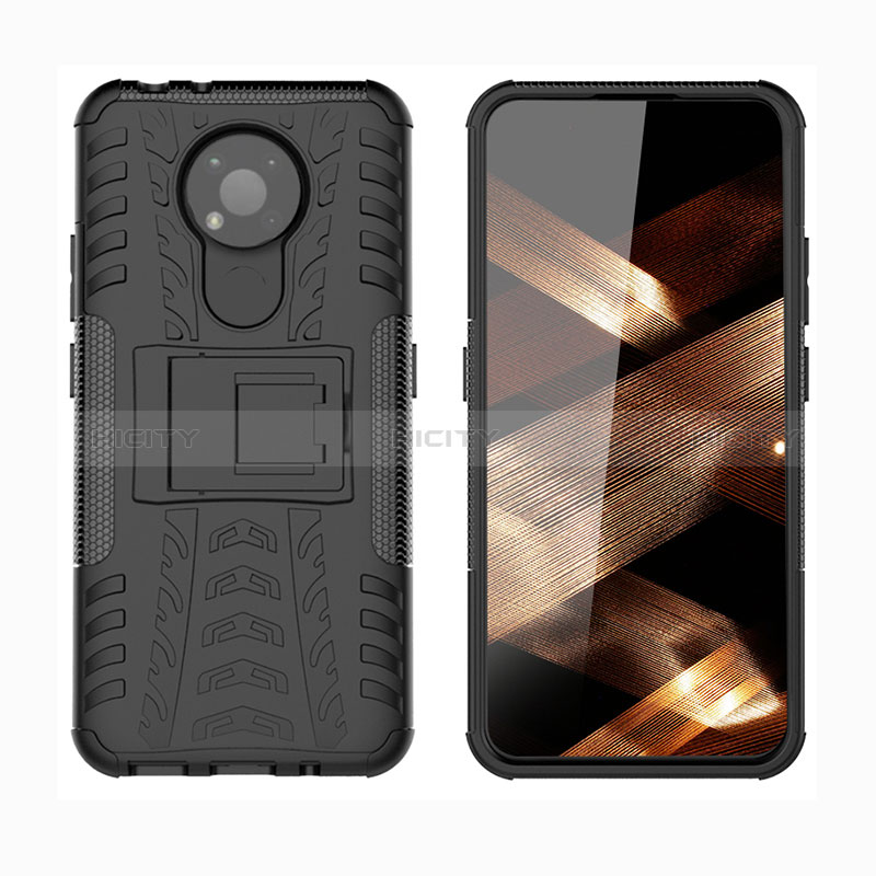 Funda Bumper Silicona y Plastico Mate Carcasa con Soporte JX1 para Nokia 3.4 Negro