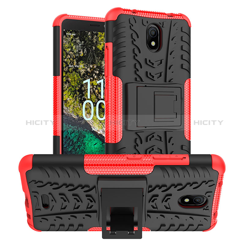 Funda Bumper Silicona y Plastico Mate Carcasa con Soporte JX1 para Nokia C100 Rojo