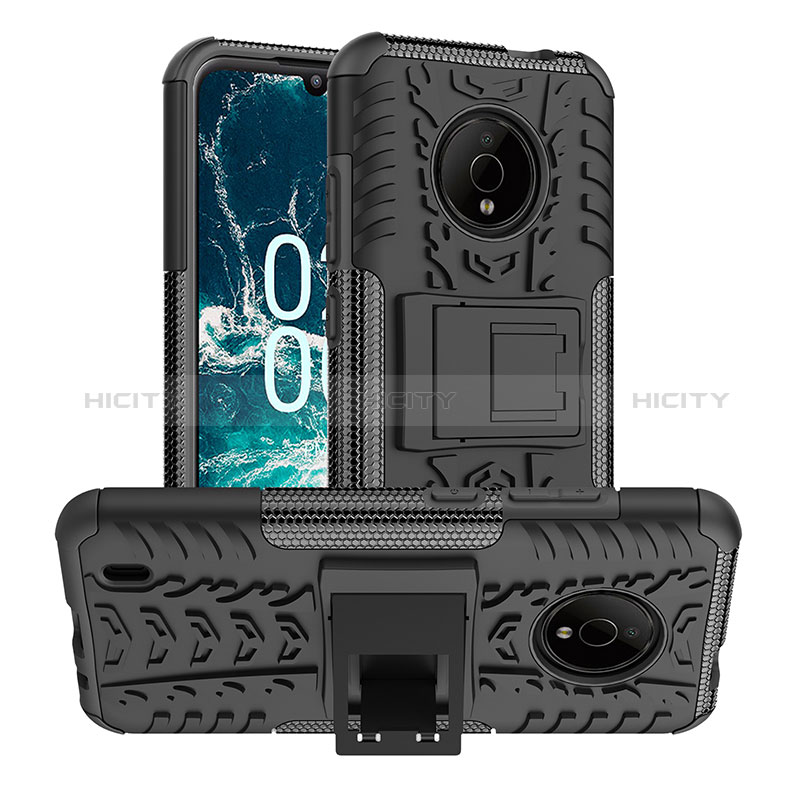 Funda Bumper Silicona y Plastico Mate Carcasa con Soporte JX1 para Nokia C200 Negro