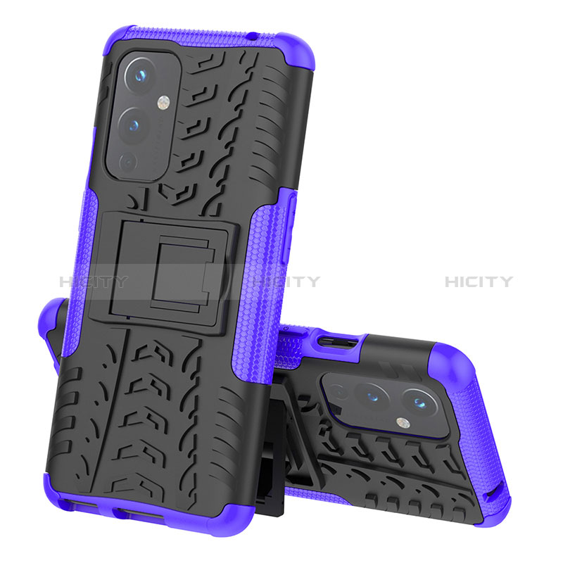 Funda Bumper Silicona y Plastico Mate Carcasa con Soporte JX1 para OnePlus 9 5G Morado