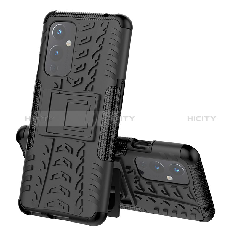 Funda Bumper Silicona y Plastico Mate Carcasa con Soporte JX1 para OnePlus 9 5G Negro