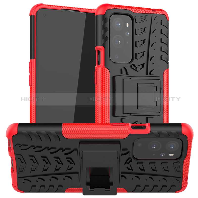 Funda Bumper Silicona y Plastico Mate Carcasa con Soporte JX1 para OnePlus 9 Pro 5G Rojo