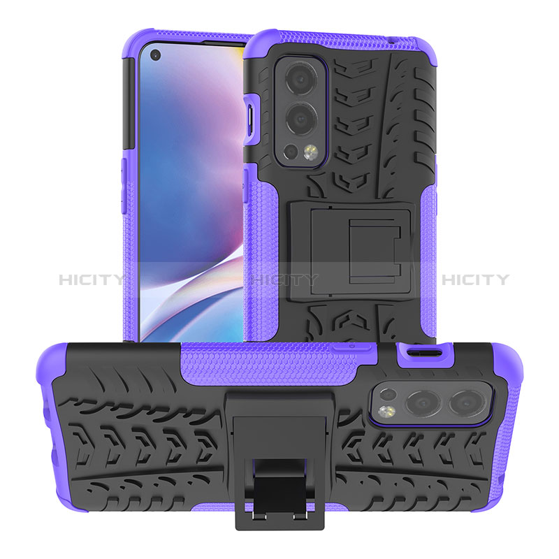 Funda Bumper Silicona y Plastico Mate Carcasa con Soporte JX1 para OnePlus Nord 2 5G Morado