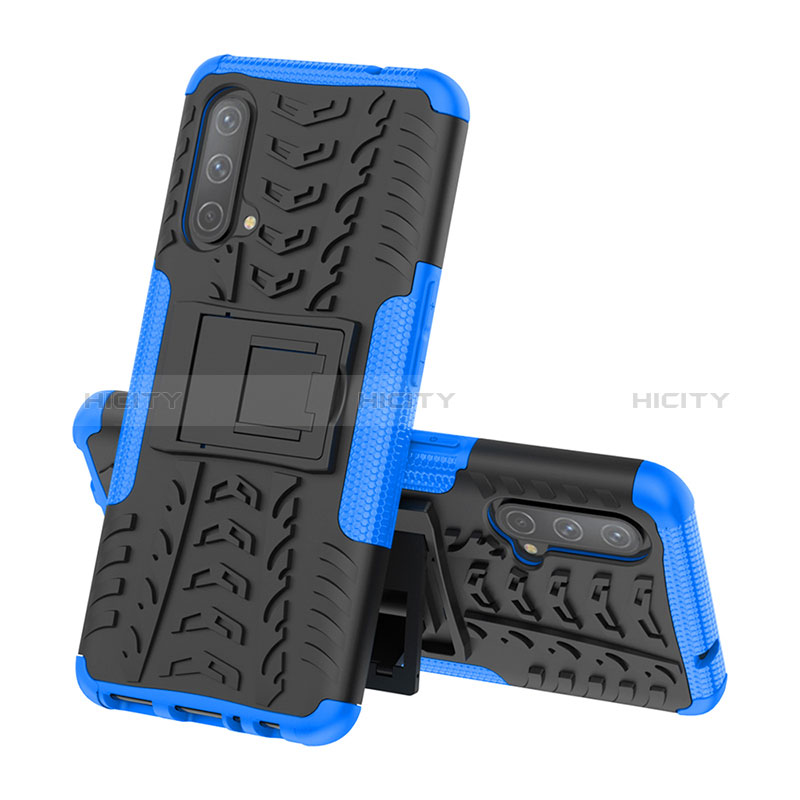 Funda Bumper Silicona y Plastico Mate Carcasa con Soporte JX1 para OnePlus Nord CE 5G Azul