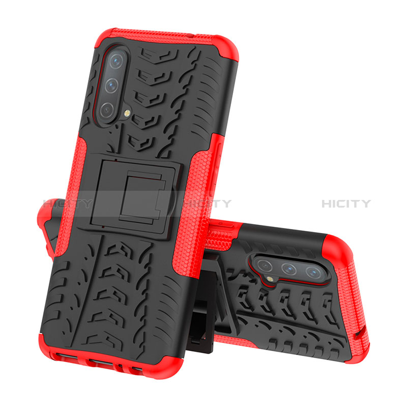 Funda Bumper Silicona y Plastico Mate Carcasa con Soporte JX1 para OnePlus Nord CE 5G Rojo