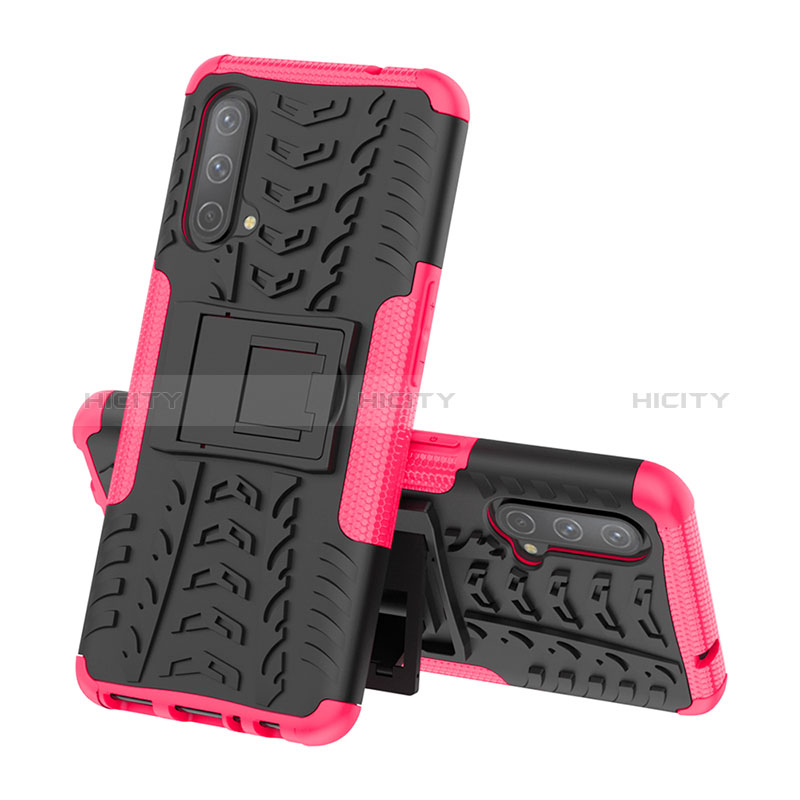 Funda Bumper Silicona y Plastico Mate Carcasa con Soporte JX1 para OnePlus Nord CE 5G Rosa Roja