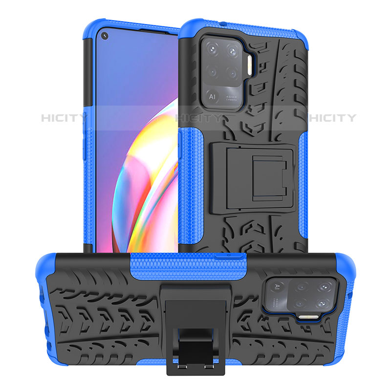 Funda Bumper Silicona y Plastico Mate Carcasa con Soporte JX1 para Oppo A94 4G Azul