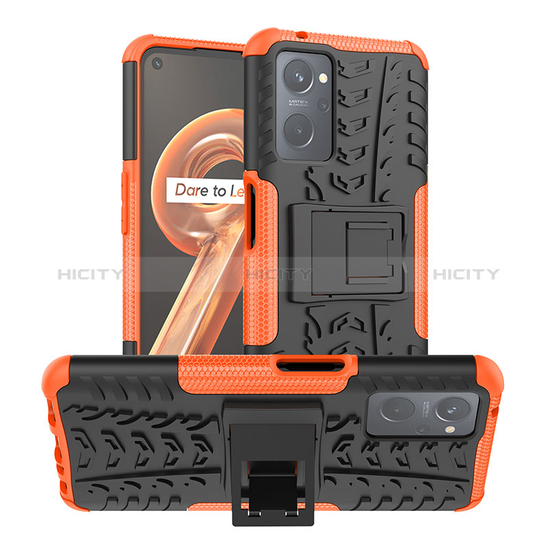 Funda Bumper Silicona y Plastico Mate Carcasa con Soporte JX1 para Oppo A96 4G Naranja