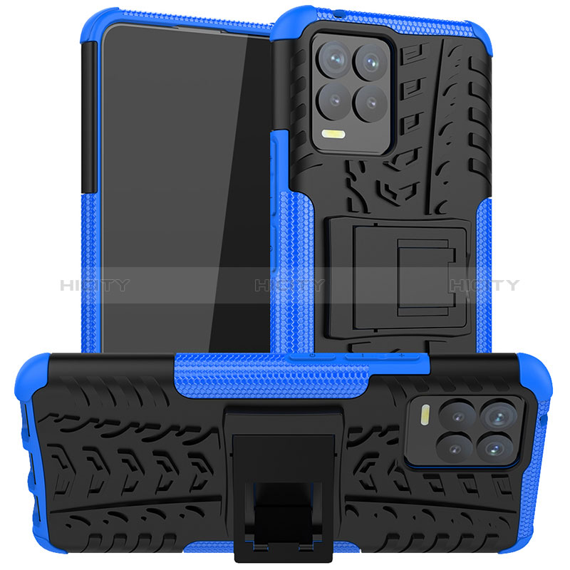 Funda Bumper Silicona y Plastico Mate Carcasa con Soporte JX1 para Realme 8 4G Azul