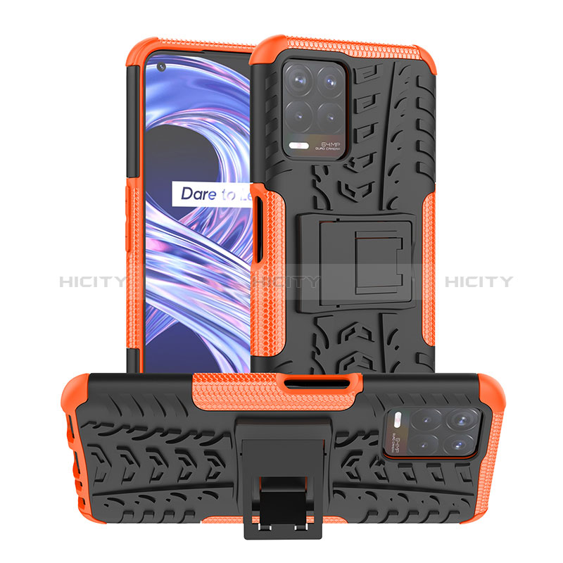 Funda Bumper Silicona y Plastico Mate Carcasa con Soporte JX1 para Realme 8i Naranja