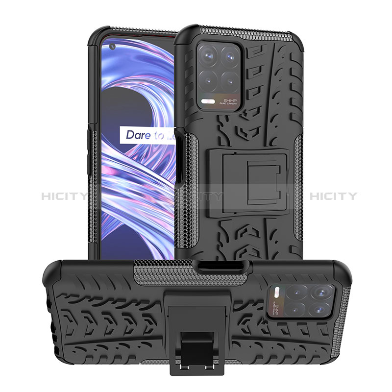 Funda Bumper Silicona y Plastico Mate Carcasa con Soporte JX1 para Realme 8i Negro