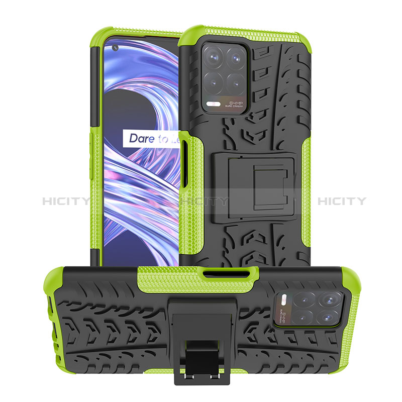 Funda Bumper Silicona y Plastico Mate Carcasa con Soporte JX1 para Realme 8i Verde