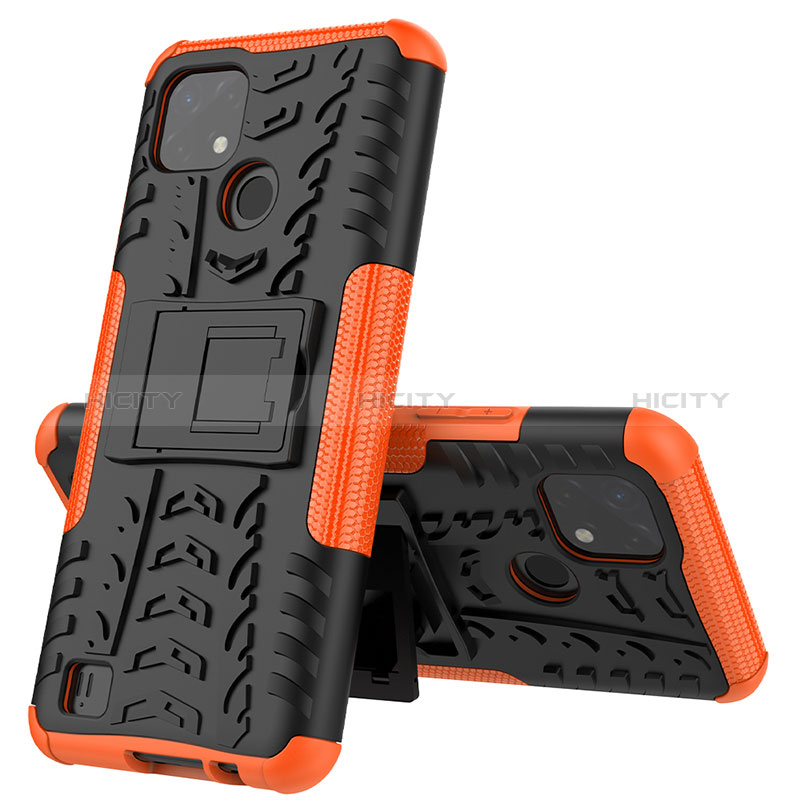 Funda Bumper Silicona y Plastico Mate Carcasa con Soporte JX1 para Realme C11 (2021) Naranja