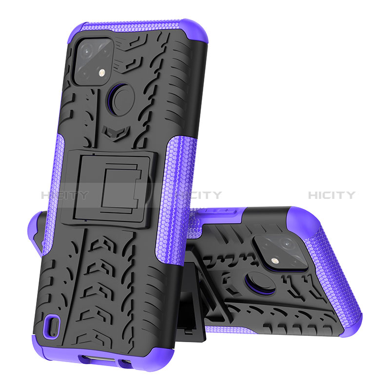 Funda Bumper Silicona y Plastico Mate Carcasa con Soporte JX1 para Realme C21Y