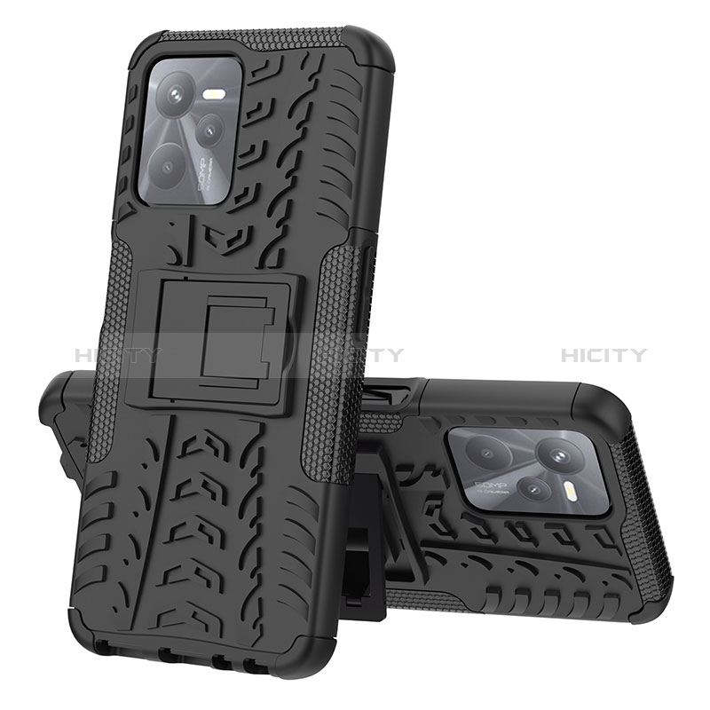 Funda Bumper Silicona y Plastico Mate Carcasa con Soporte JX1 para Realme C35 Negro