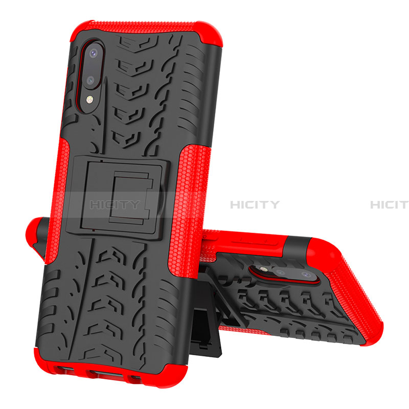 Funda Bumper Silicona y Plastico Mate Carcasa con Soporte JX1 para Samsung Galaxy A02 Rojo