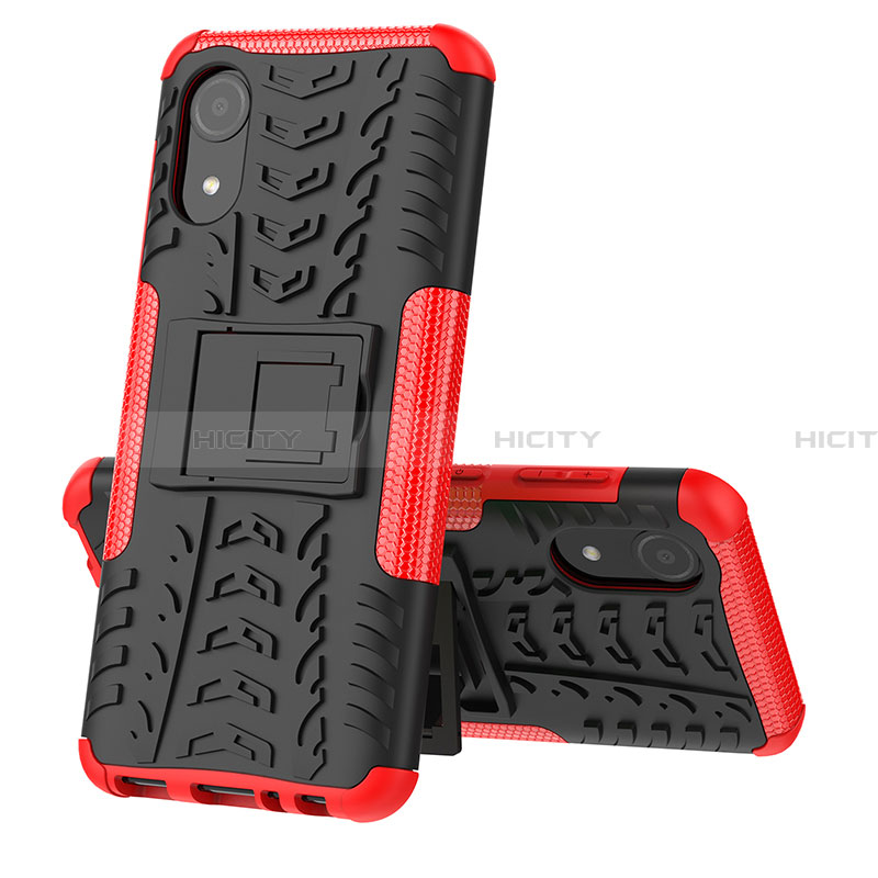 Funda Bumper Silicona y Plastico Mate Carcasa con Soporte JX1 para Samsung Galaxy A03 Core Rojo