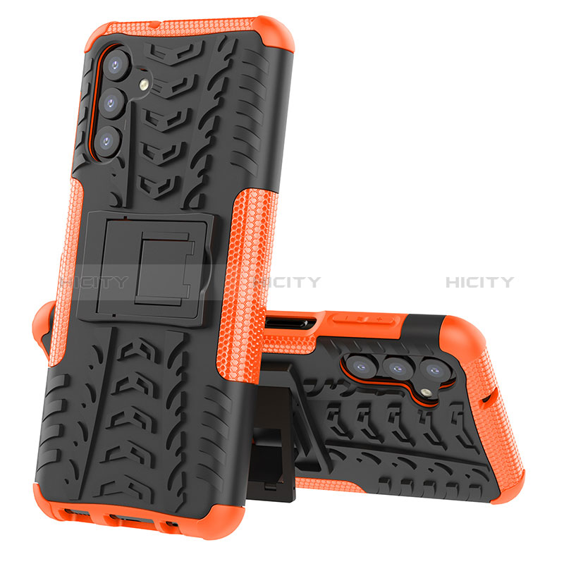 Funda Bumper Silicona y Plastico Mate Carcasa con Soporte JX1 para Samsung Galaxy A04s Naranja