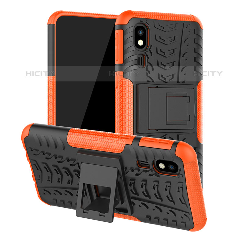 Funda Bumper Silicona y Plastico Mate Carcasa con Soporte JX1 para Samsung Galaxy A2 Core A260F A260G Naranja