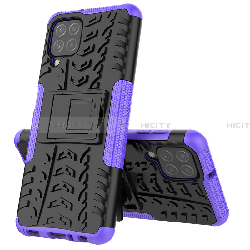 Funda Bumper Silicona y Plastico Mate Carcasa con Soporte JX1 para Samsung Galaxy A22 4G Morado