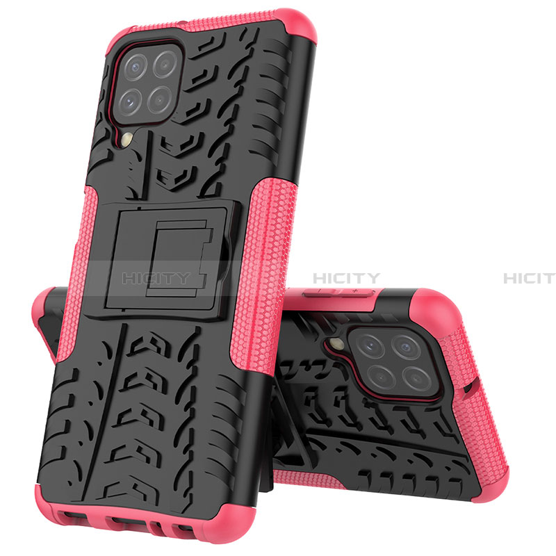 Funda Bumper Silicona y Plastico Mate Carcasa con Soporte JX1 para Samsung Galaxy A22 4G Rosa Roja