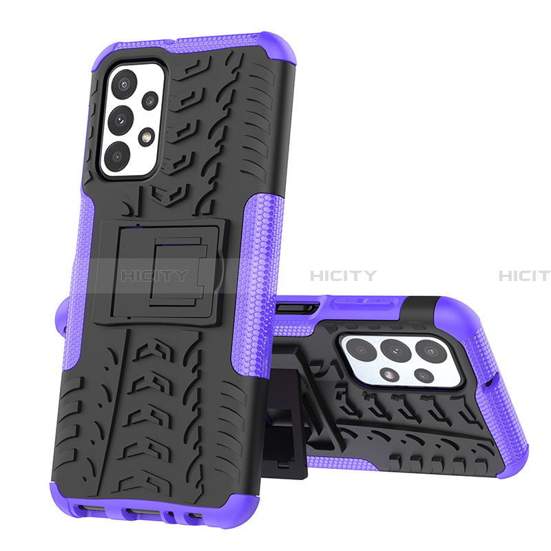 Funda Bumper Silicona y Plastico Mate Carcasa con Soporte JX1 para Samsung Galaxy A23 4G Morado