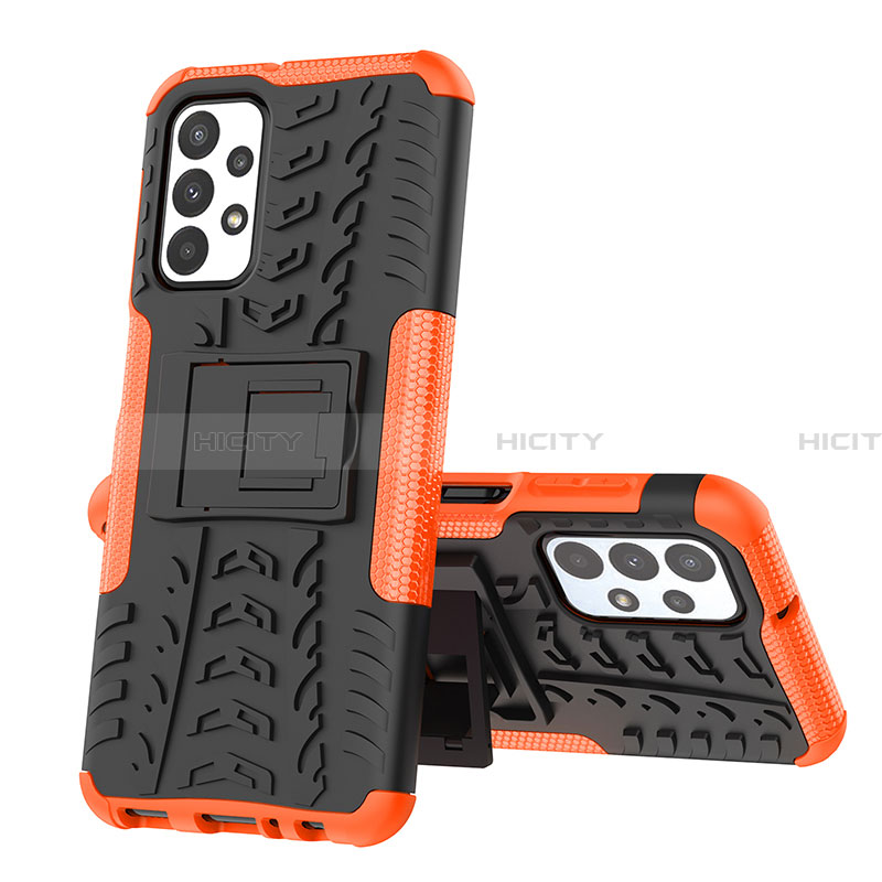 Funda Bumper Silicona y Plastico Mate Carcasa con Soporte JX1 para Samsung Galaxy A23 4G Naranja