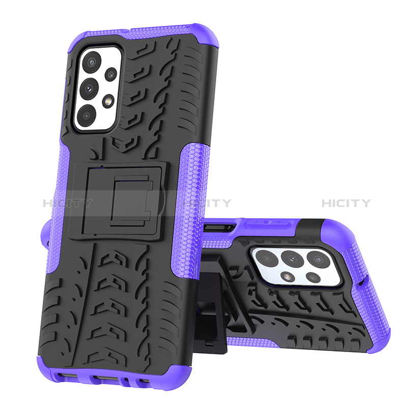 Funda Bumper Silicona y Plastico Mate Carcasa con Soporte JX1 para Samsung Galaxy A23 5G Morado