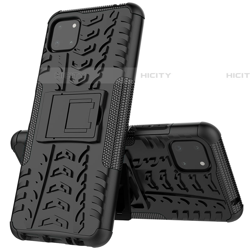 Funda Bumper Silicona y Plastico Mate Carcasa con Soporte JX1 para Samsung Galaxy F42 5G Negro