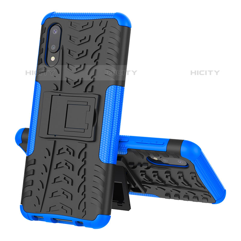 Funda Bumper Silicona y Plastico Mate Carcasa con Soporte JX1 para Samsung Galaxy M02 Azul