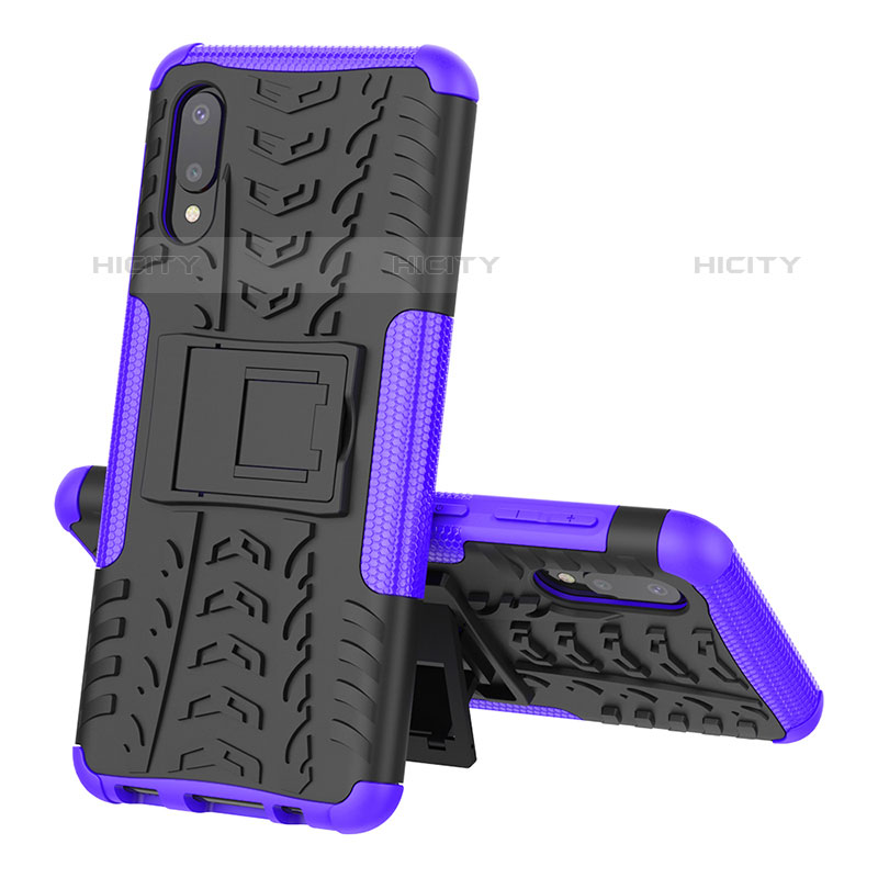 Funda Bumper Silicona y Plastico Mate Carcasa con Soporte JX1 para Samsung Galaxy M02 Morado