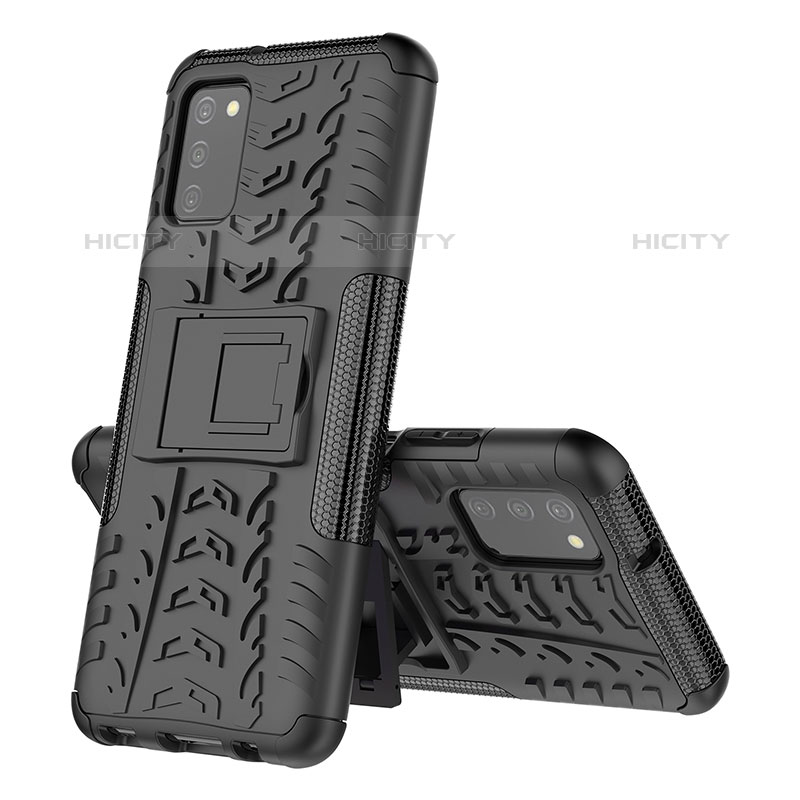 Funda Bumper Silicona y Plastico Mate Carcasa con Soporte JX1 para Samsung Galaxy M02s Negro