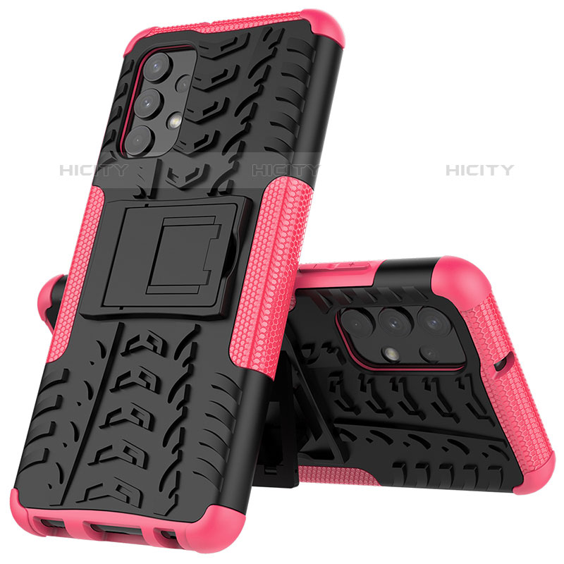 Funda Bumper Silicona y Plastico Mate Carcasa con Soporte JX1 para Samsung Galaxy M32 5G Rosa Roja