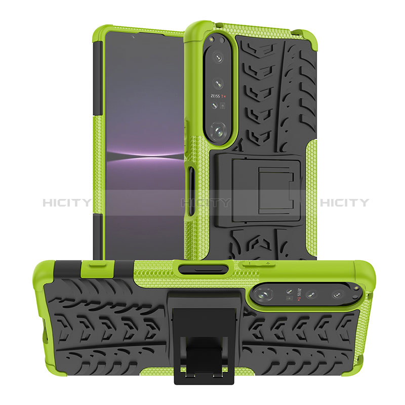 Funda Bumper Silicona y Plastico Mate Carcasa con Soporte JX1 para Sony Xperia 1 IV SO-51C Verde