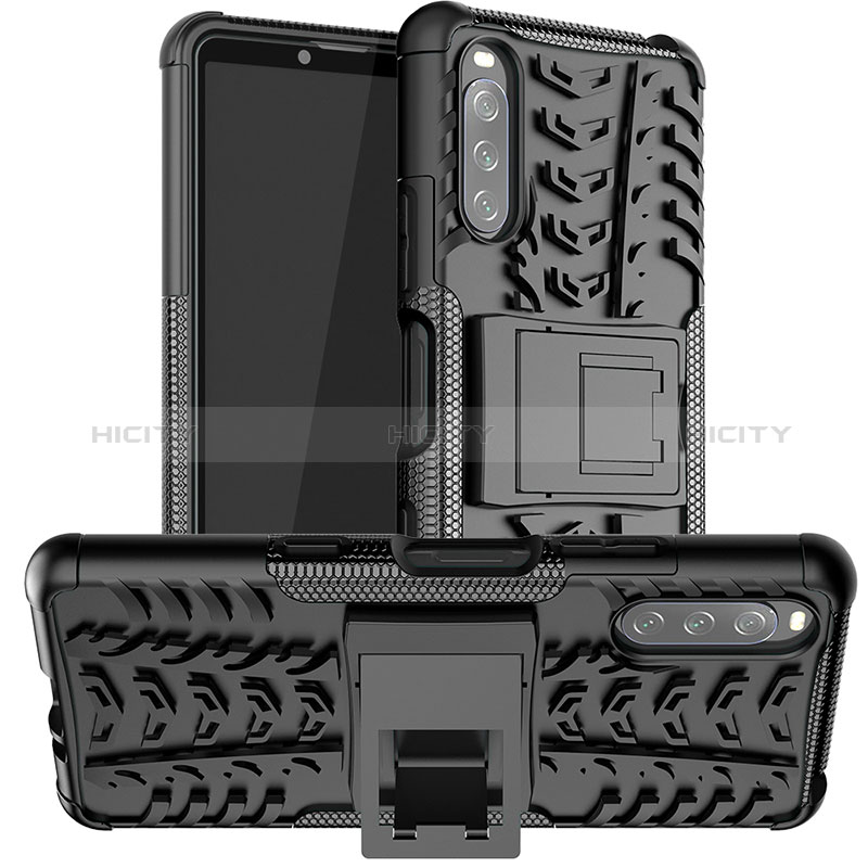 Funda Bumper Silicona y Plastico Mate Carcasa con Soporte JX1 para Sony Xperia 10 III Lite Negro