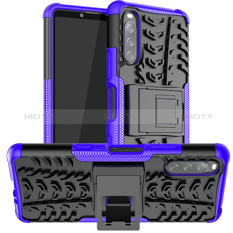 Funda Bumper Silicona y Plastico Mate Carcasa con Soporte JX1 para Sony Xperia 10 III SO-52B Morado